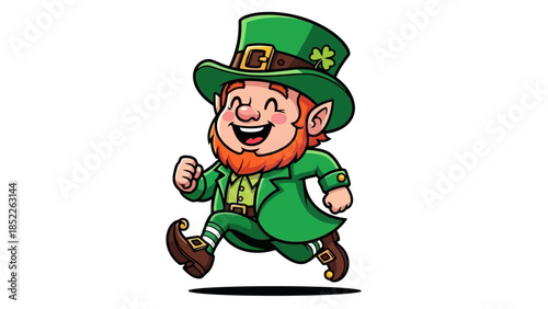 Cheerful Leprechaun Running with Gold Coins Vector Illustration