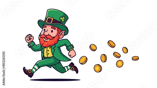 Leprechaun Running with Gold Coins Vector Illustration