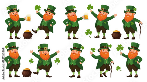 Cheerful Leprechauns Celebrating with Pots of Gold and Shamrocks