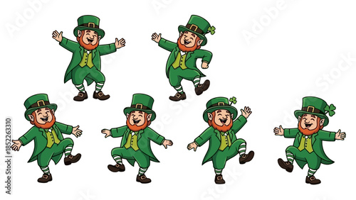 Happy Dancing Leprechauns Vector Illustration Set