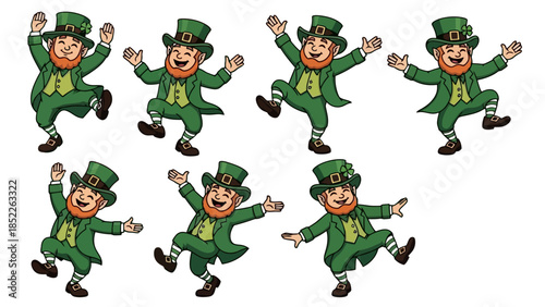 Happy Dancing Leprechauns Vector Illustration Set