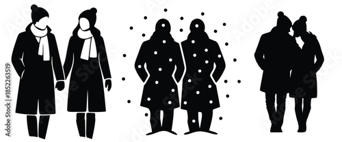 Silhoutte of couples in snow