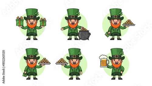 Cheerful Leprechaun Vector Illustration Set for St. Patrick's Day Celebrations