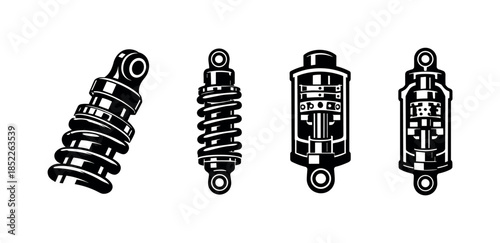 Shock absorber design, flat vector illustration with mechanical parts and components