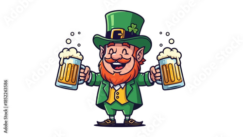Cheerful Leprechaun Celebrating with Beer Illustration