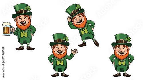 Cheerful Leprechauns in Green Outfits Celebrating St. Patrick's Day