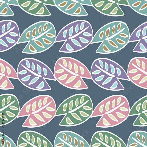 Seamless vector pattern with decorative leaves. Hand drawn background. Vector illustration.