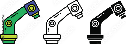 Three colorful robotic arms with cameras in different colors and styles technology automation