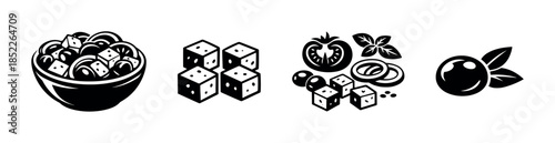 Salad ingredients, vegetables and fruits, flat vector illustration