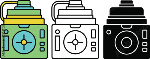 Three Colorful Vintage Cameras with Flash Attachments retro