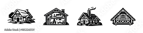 Countryside homes vector illustration, flat vector style, rural architecture