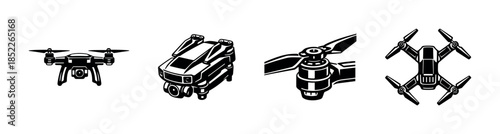 Drone collection: quadcopter, uav, remote control, flat vector illustration