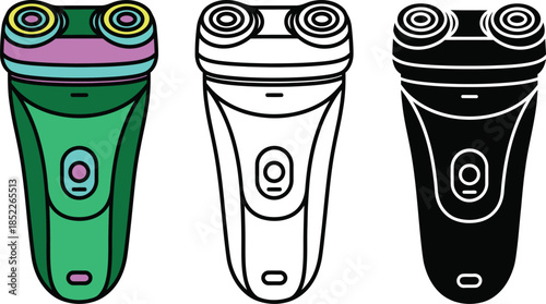 Three Electric Razors with Different Colors and shaver grooming tool colorful black