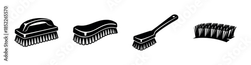 Cleaning brush collection, scrubbers and bristles, flat vector illustration
