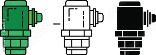 Three green black and white camera with different color schemes and reels