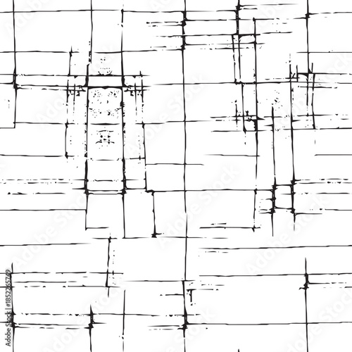 Full Seamless abstract grid line pattern. Hand drawn blocks print background with modern sketch texture. Minimal urban surface for wallpaper, fabric, branding, posters.