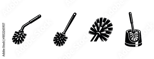 Toilet brush set, cleaning tools collection, flat vector illustration