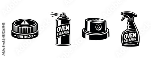 Cleaning products vector illustration, flat vector style with spray, lid, and nozzle