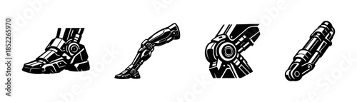 Robot arm and leg components, tech cyborg parts, flat vector illustration