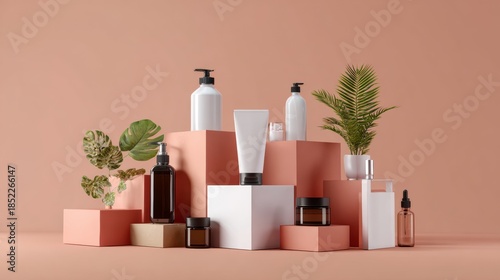 Wallpaper Mural Minimal skincare product arrangement with neutral tones and plants for ecommerce visuals product branding photography setup natural composition Torontodigital.ca