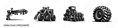 Agricultural machinery vector illustration, farm vehicles, equipment, flat vector style