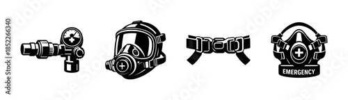 Safety equipment vector illustration, gas masks and belt, flat vector style design