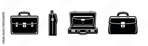 Office bag and briefcase designs, flat vector illustration, business case icons