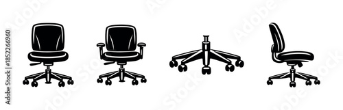 Office chair set, ergonomic seating, swivel design, flat vector illustration