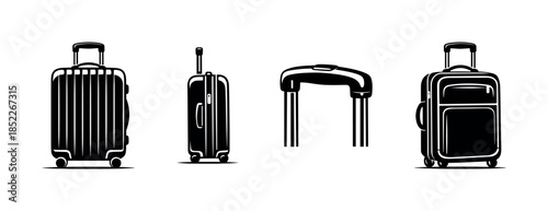 Luggage and suitcase set, travel bags, handles, flat vector illustration