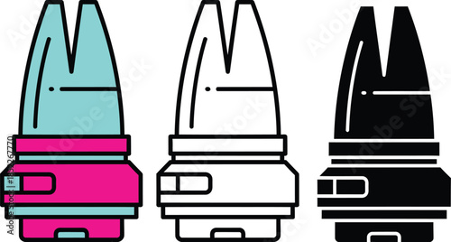 Three stylized bullet in turquoise pink and black colors white