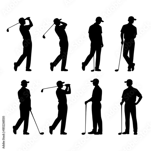 Group of golf silhouettes in varied poses (vector illustration)