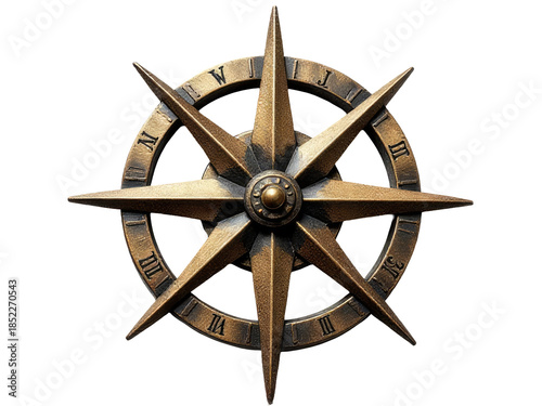 A metal compass with Roman numerals on the face