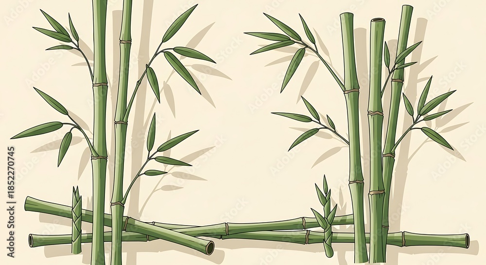 Obraz premium Graphic drawing of bamboo branches forming a frame, minimalist style