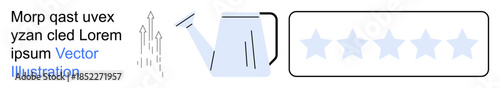 Business growth, improvement, customer satisfaction, progress, development, quality assurance. Watering can, arrows pointing up five-star rating. Business growth and improvement concept