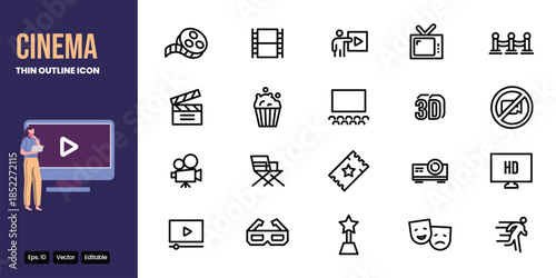 cinema thin outline icon set vector design good for web and mobile app