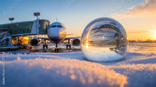 Sunset magic at the terminal in a snow globe