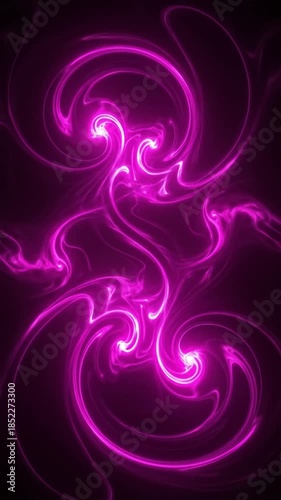 Abstract Neon Pink Swirls and Circles on Dark Background.