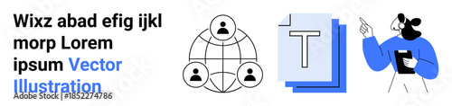 Networking, team collaboration, document management, online communication, digital connectivity, professional exchange. Stylized icons showing connected users, documents, and a person presenting