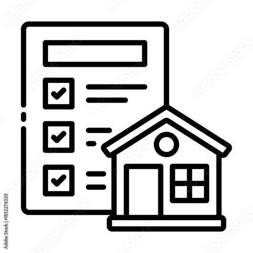 house check icon. property inspection. shows evaluation step. used in real estate