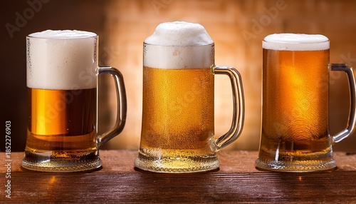 Three Glasses Of Beer With A Mug In The Middle