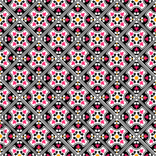 Seamless patchwork pattern. Vintage motif background. Used for ceramic tile, wallpaper, linoleum, textile, web page background.