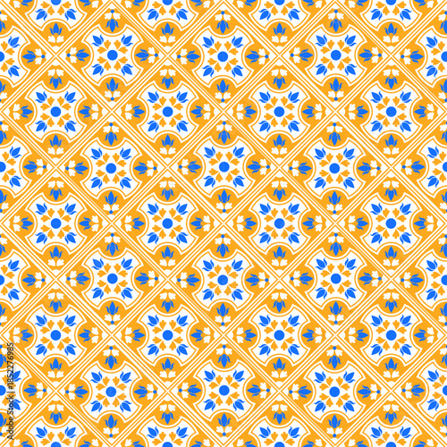 Seamless patchwork pattern. Vintage motif background. Used for ceramic tile, wallpaper, linoleum, textile, web page background.