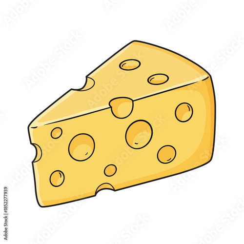 Yellow Swiss cheese wedge with holes vector illustration icon in flat cartoon style isolated on white background