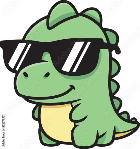 Cute Green Dinosaur Wearing Sunglasses Cartoon Character Cool Funny Design