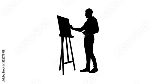 Silhouette a man drawing on canvas