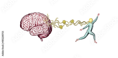 뇌에서 나오는 신경 자극이 사람에게 전달되어 움직임을 유발하는 모습
