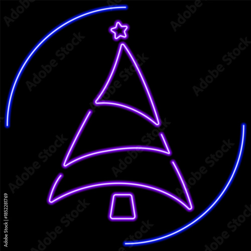 christmas tree neon sign, modern glowing banner design, colorful modern design trends on black background. Vector illustration.