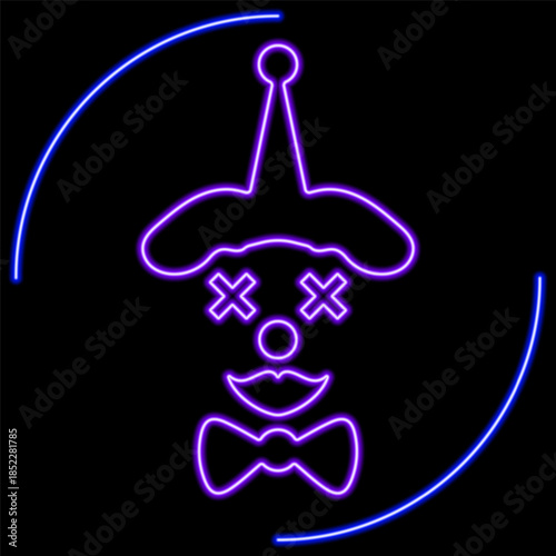 clown neon sign, modern glowing banner design, colorful modern design trends on black background. Vector illustration.