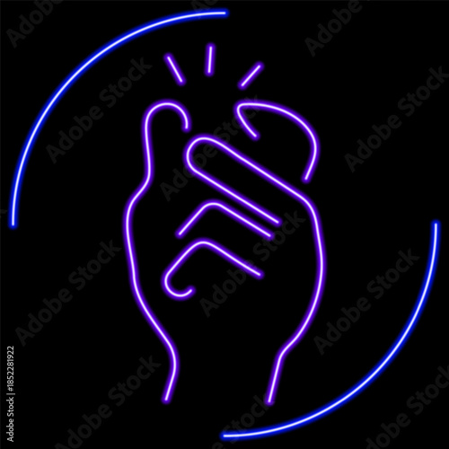 snap of fingers neon sign, modern glowing banner design, colorful modern design trend on black background. Vector illustration.