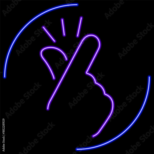 snap of fingers neon sign, modern glowing banner design, colorful modern design trend on black background. Vector illustration.